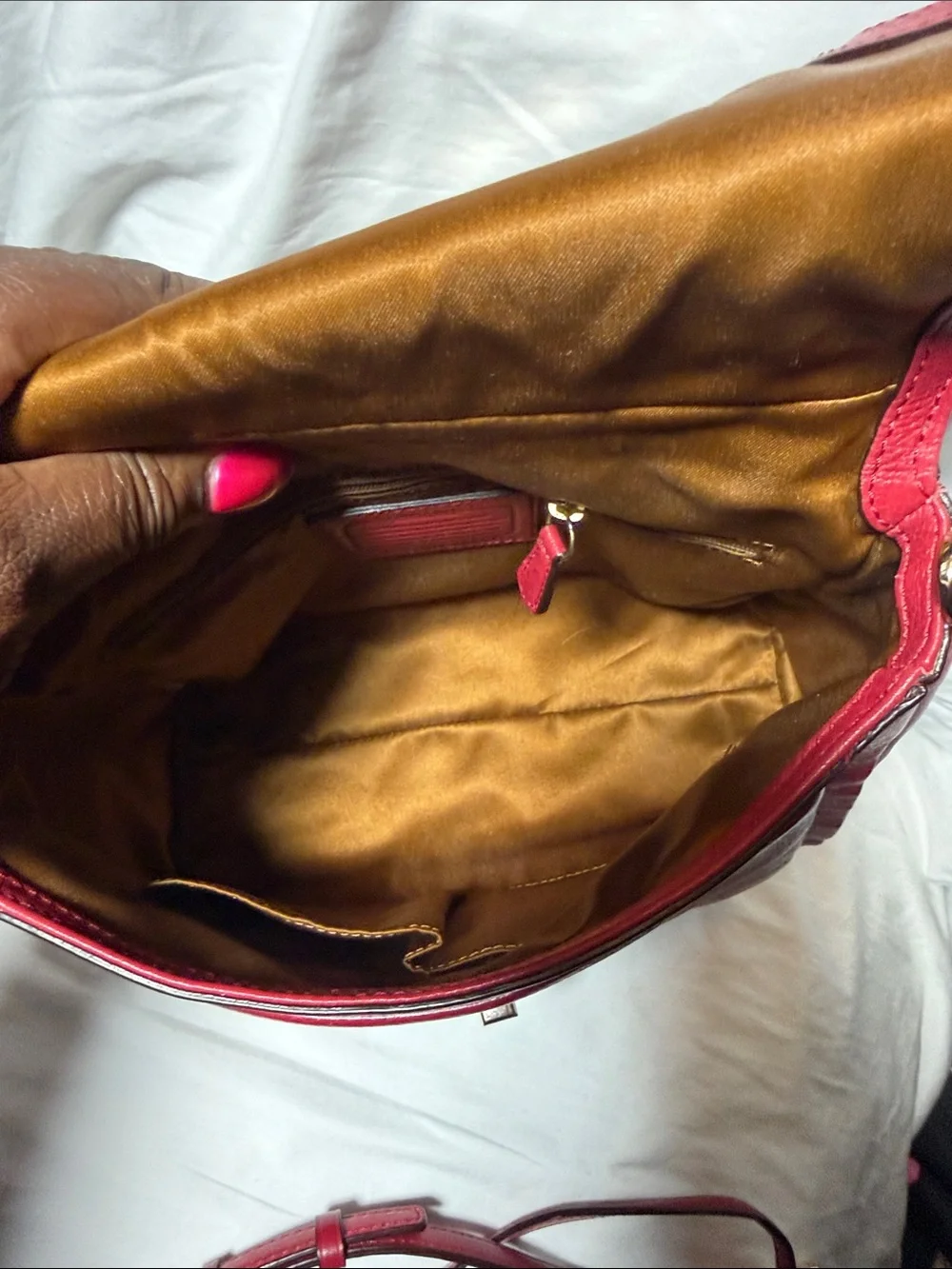 Coach Red Pebbled Leather Top-Handle Satchel with Gold Hardware - Picture 11 of 14